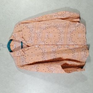 03523 POL peach, navy & white bandana print dolman sleeve blouse S